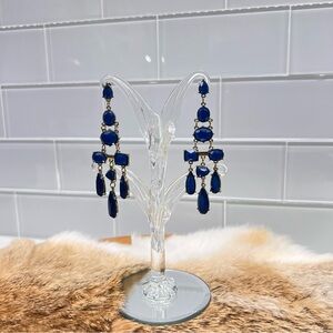Royal Blue Chandelier Faux Stone Dangle Drop Push Back Earrings